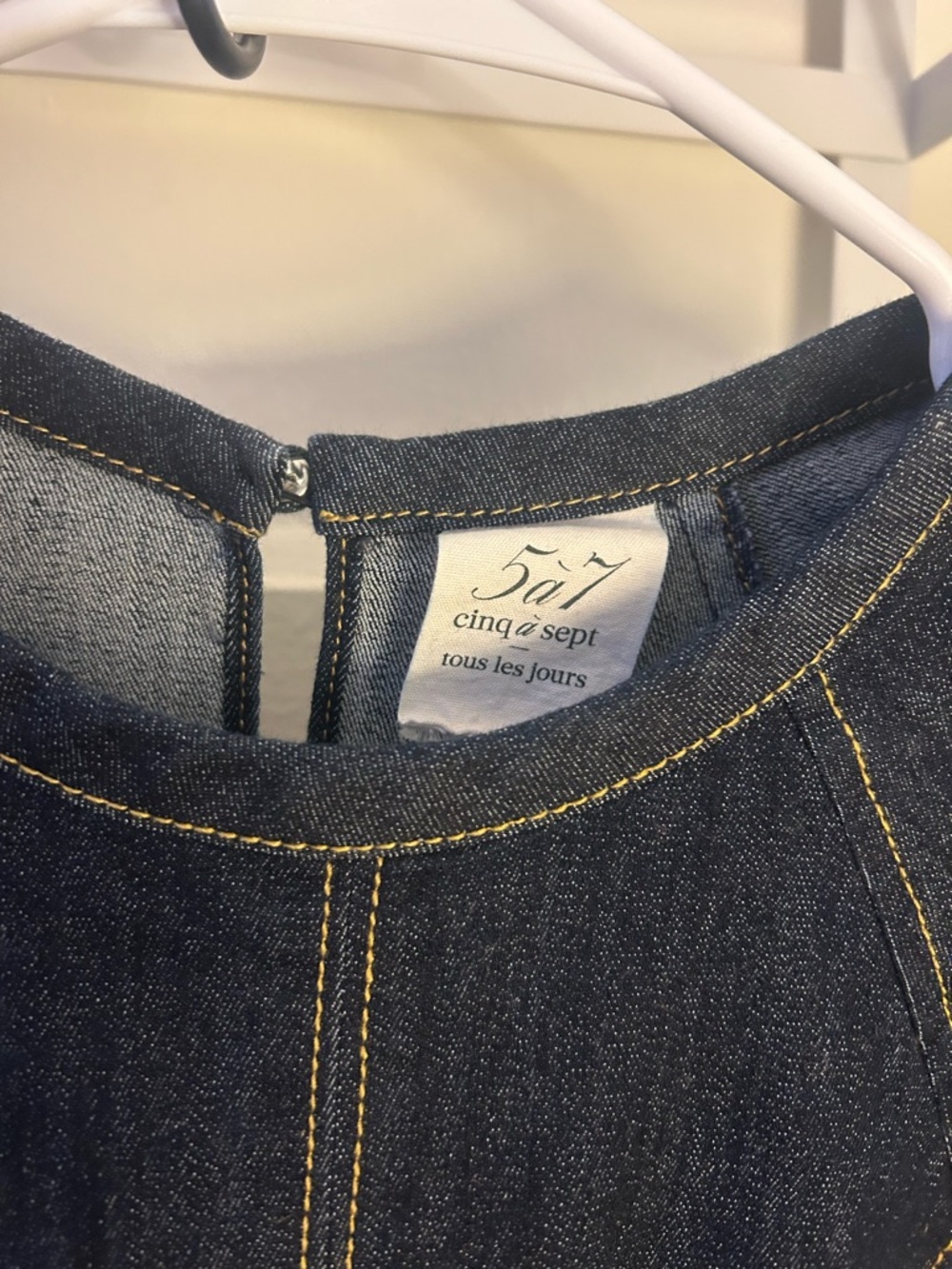 cinq a sept Dark Blue Denim Puff-Sleeve Dress with Tie Waist - Picture 3 of 5